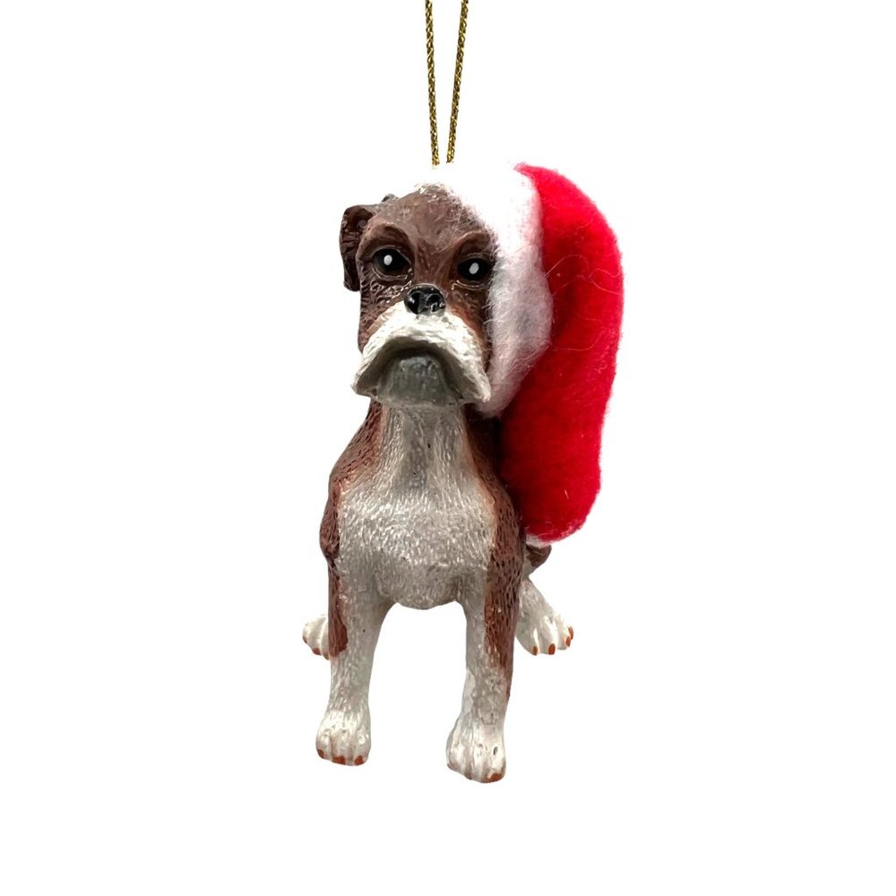 Boxer Christmas Tree Holiday Ornament Santa Claus Hat Puppy Dog Pet